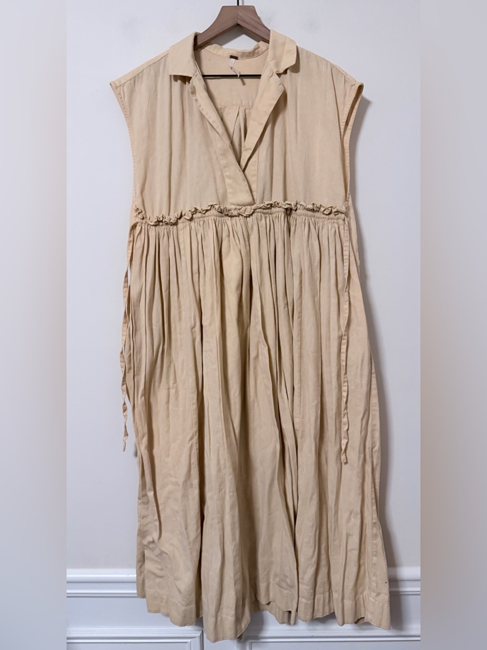 Free People Linen Cotton blend Maxi Dress Size Small ruched gathered oversized